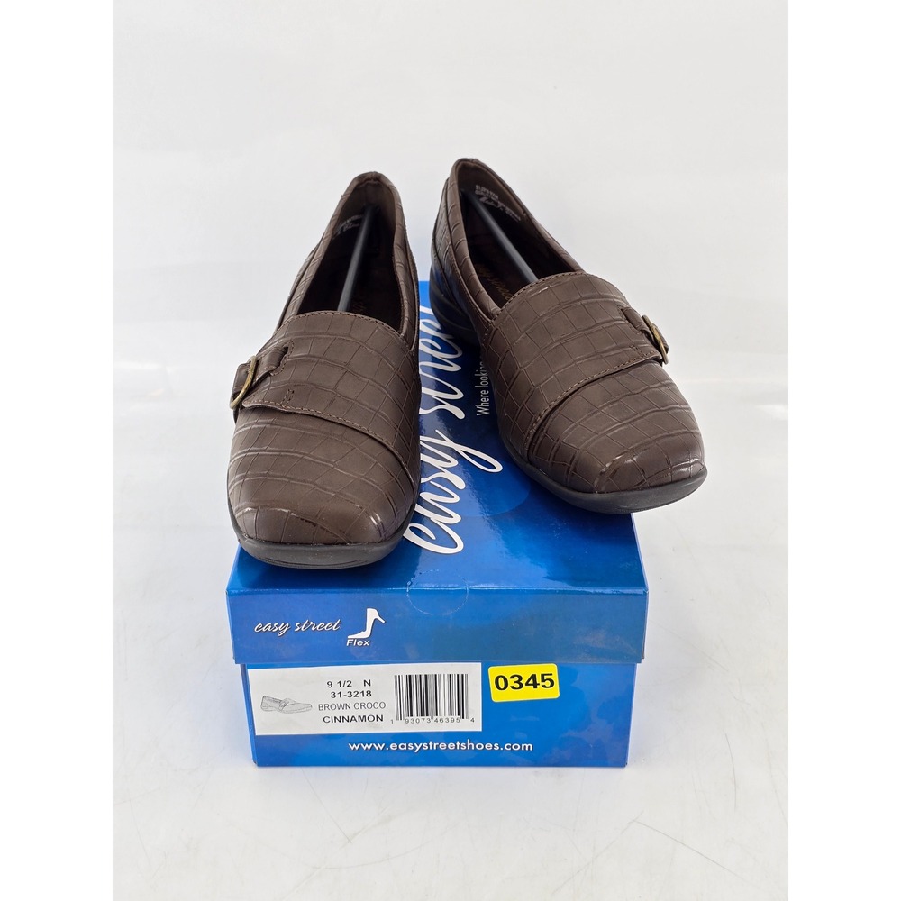 Easy Street Cinnamon Loafers Womens 9.5 N Brown Croco Faux Leather - New